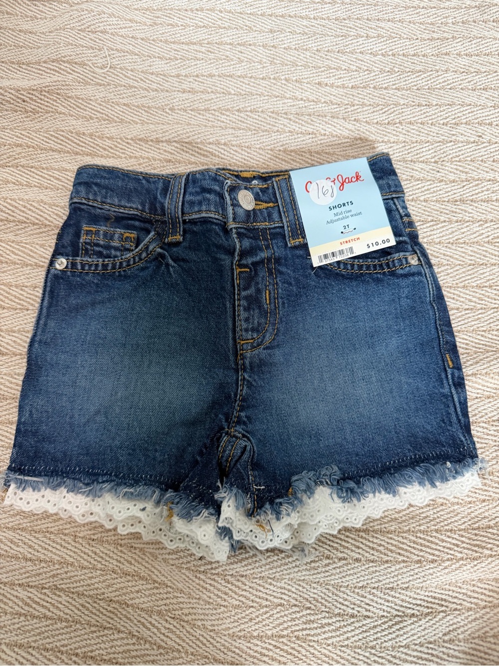Cat & Jack Dark Blue Denim Shorts with White Lace Trim